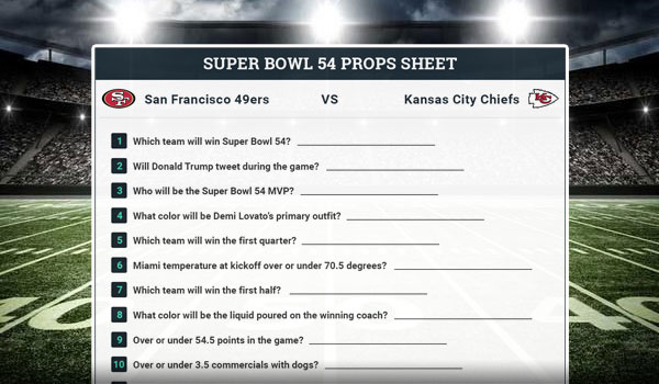 Free Printable Super Bowl 2020 Prop Bets Sheet With Best SB 54 Props