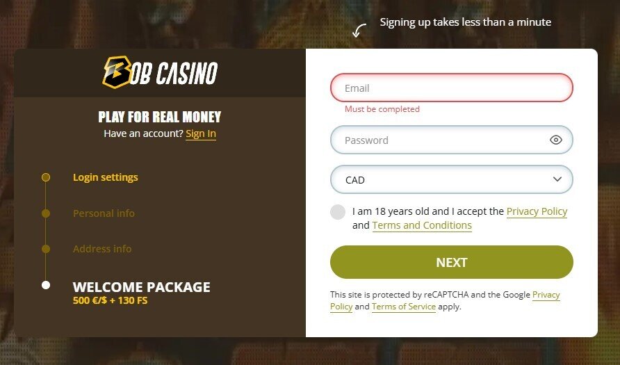 bob casino sign up