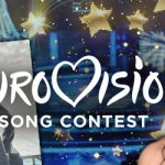 Eurovision logo, collages of Abba and Maneskin, Conchita Wurst