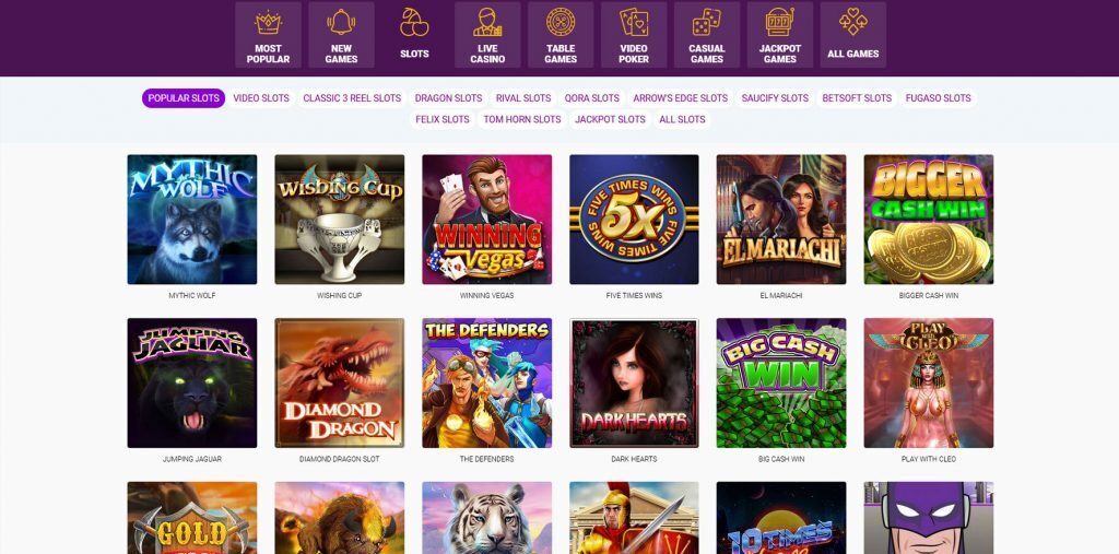 Slots Section on Ducky Luck Casino