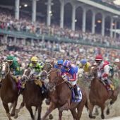 Horses racing at the Kentucky Derby
