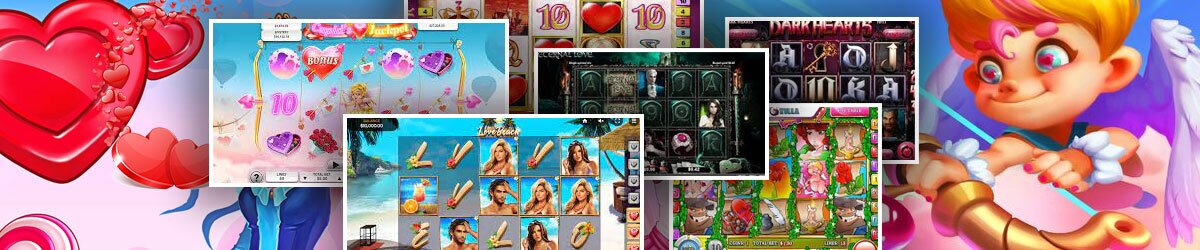 Graphic hearts with Cupid shooting a bow with slot imagery featuring the best Cupid slots