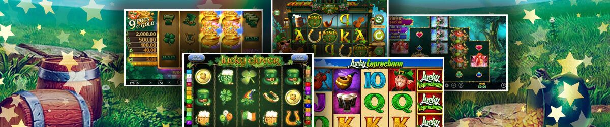 Pot of Gold with barrels in field, Imagery from popular Leprechaun slots online