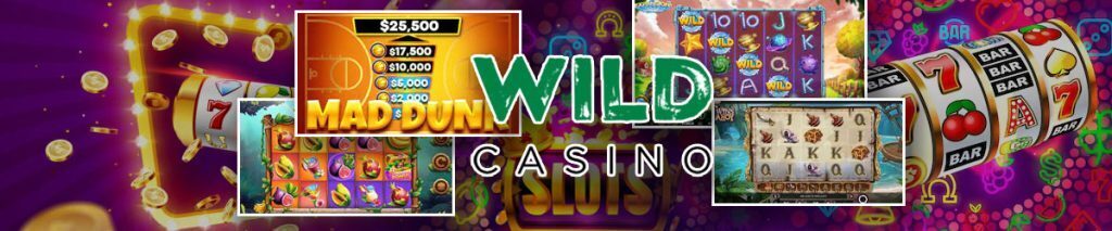 Wild Casino graphic centered, Popular slots from Wild Casino with slots imagery in background