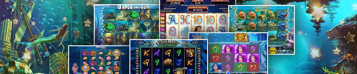 Atlantis like city under the sea with mermaids swimming and imagery from mermaid slot games