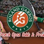 2023 French Open Odds with Roland Garros logo centered, Tennis Players L-R: Carlos Alcaraz and Novak Djokovic