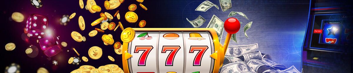 Dollar slots vs. Penny with casino imagery like dice, coins, and money