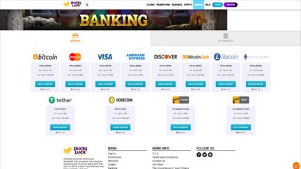 List of banking options found at DuckyLuck.ag