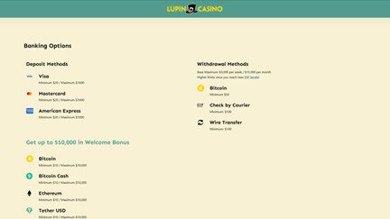 Lupin Casino Banking Screen Shot