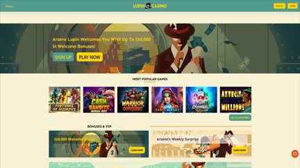 Lupin Casino home page screen shot