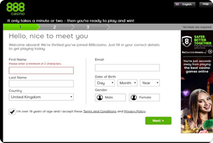 888 Casino sign up step 1