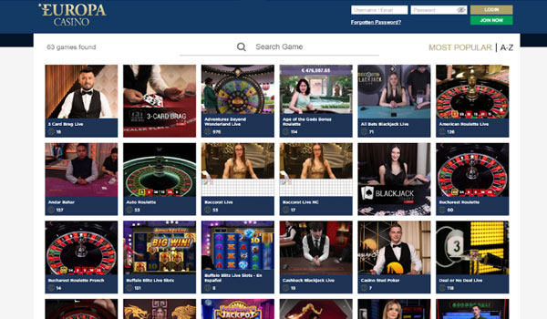 Europa Casino Live Dealer