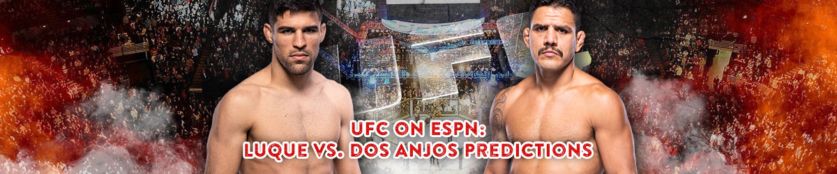 Vicente Luque to left, Rafael dos Anjos to right, ufc imagery in background