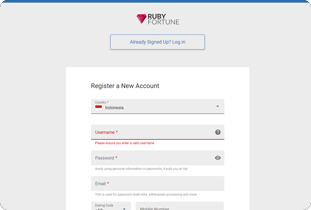 Ruby Fortune Sign Up Step 1