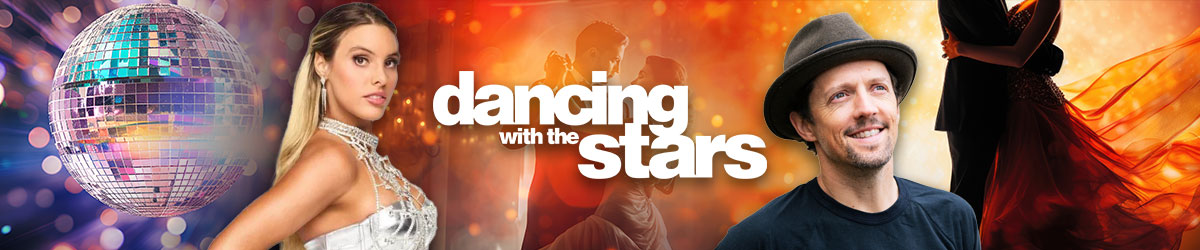 Dancing With the Stars Season 32 Odds with Lele Pons and Jason Mraz, images of mirror ball and people ballroom dancing