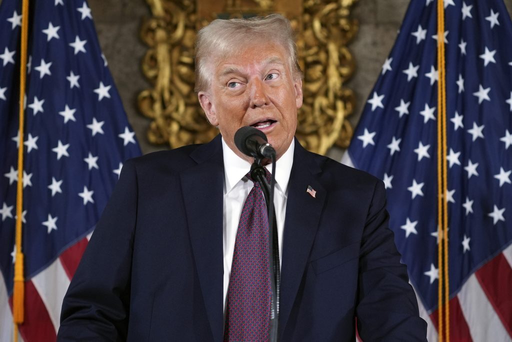 President Donald Trump speaking at a news conference