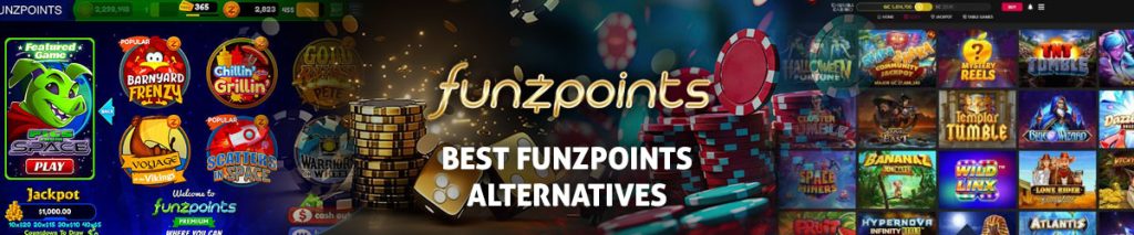 Funzpoints logo centered with text Best Funzpoints Alternatives featuring casino graphics and slots in background