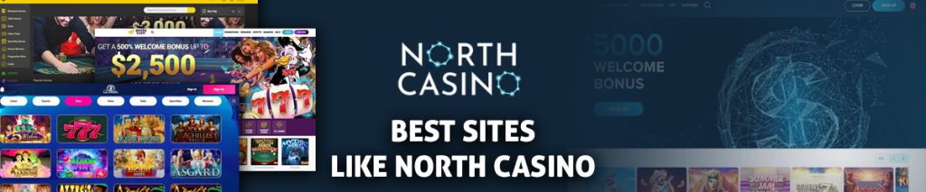 Best Sites Like North Casino text centered, North Casino logo above text with homepage of North Casino in background