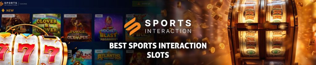 Best Sports Interaction Slots text centered with Sports Interaction logo above text and casino imagery in background