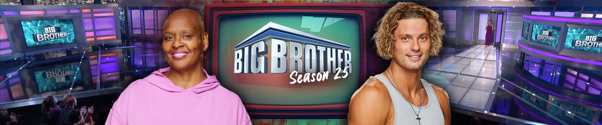 Big Brother Season 25 Odds, Big Brother stage in background with contestants Felicia Cannon and Matt Klotz