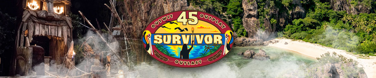Survivor 45 Odds, Survivor Outlast graphic centered with Mamanuca Islands, Fiji in background