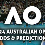 2024 Australian Open Odds & Prediction text centered with images Novak Djokovic and tennis stadium background