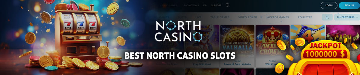 Best North Casino Slots text centered with various slots imagery in background