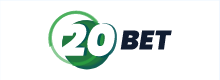 20bet logo, white and dark blue text on top of green circle, on top of a white background