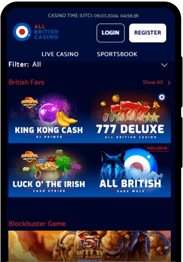 All British Casino lobby on a mobile device