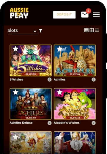 Aussie Play Casino lobby on a mobile device