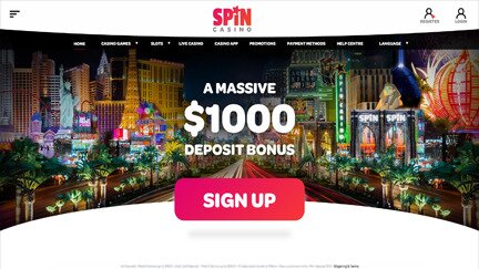 Spin Casino home page screen shot