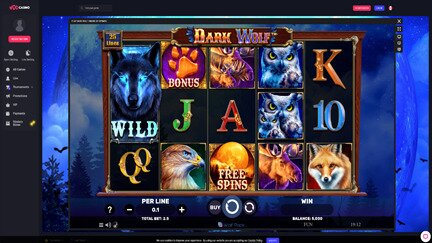 Woo Casino slots dark wolf screen shot