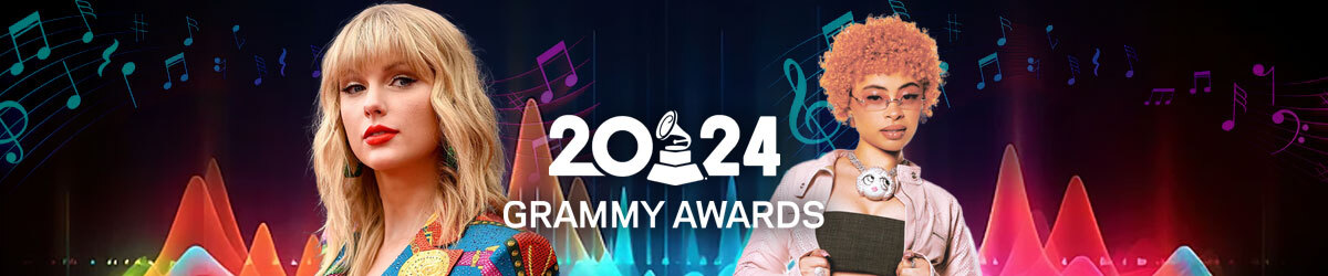 2024 Grammy Awards, images of Taylor Swift and Ice Spice