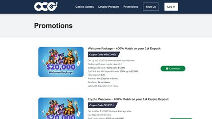 Promotions page at OnlineCasinoGames