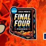 2024 Men's Final Four logo centered with team logos and march madness imagery surrounding
