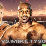 Jake Paul and Mike Tyson centered, jake paul vs. mike tyson odds text below, money and a stadium in background