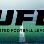 UFL logo centered, football field in background