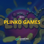 Best Plinko Games text centered, Plinko game logo and coins in background