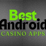 Best Android Casino Apps text centered, 888 casino logo to left, bc.game logo to right, black chips surrounding