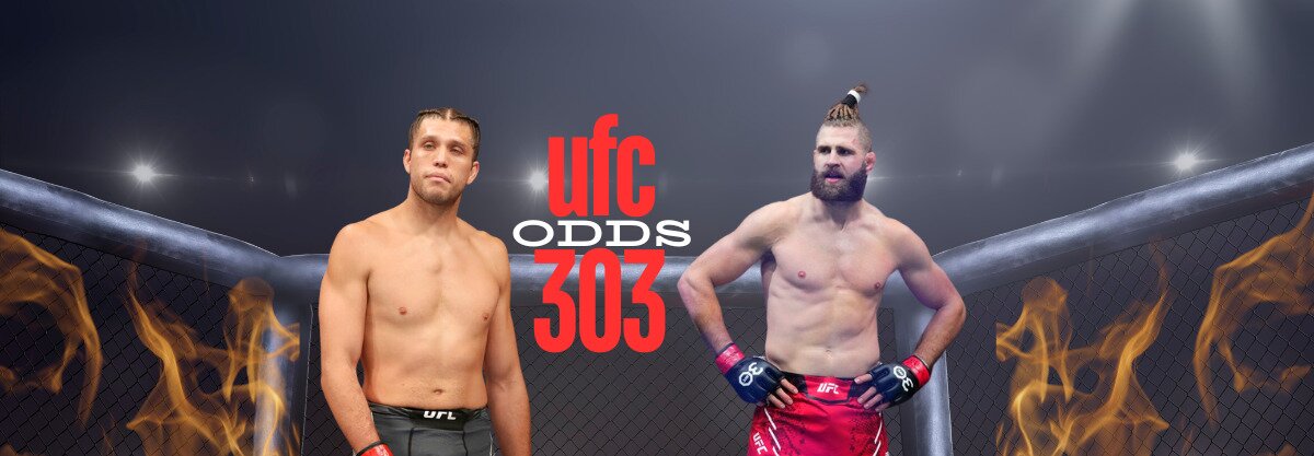 UFC 303 odds text centered, Brian Ortega to left, Jiri Prochazka to right