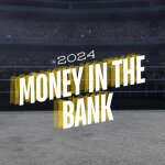 2024 Money in the Bank text centered, Jey Uso to left, Sami Zayn to right, wrestling ring in background