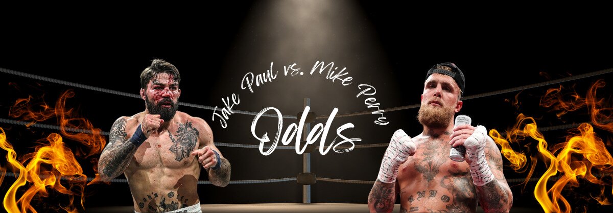 Jake Paul vs. Mike Perry Odds text centered, mike perry to left, jake paul to right