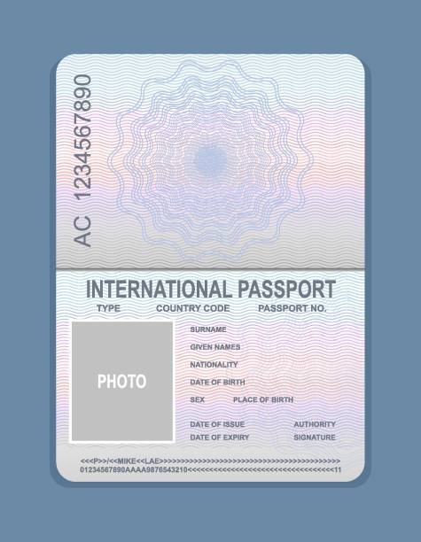 Vector illustration of open passport template. Document for travel concept, passport sample