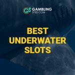 Best Underwater Slots text centered, shark in the ocean in the background