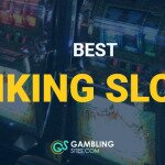 Best Viking Slots text centered, slot machines in background