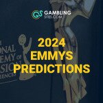 2024 Emmys Predictions text centered, emmy award image in background