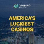 America's Luckiest Casinos text centered, Las Vegas in background