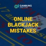 Online Blackjack Mistakes text centered, blackjack table in background