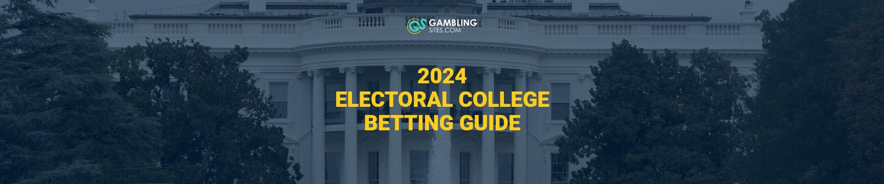 2024 Electoral College Betting Guide text centered, image of white house in background