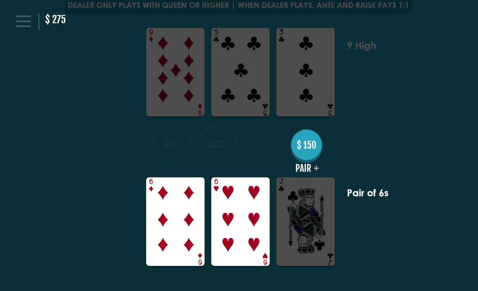 winning three card poker